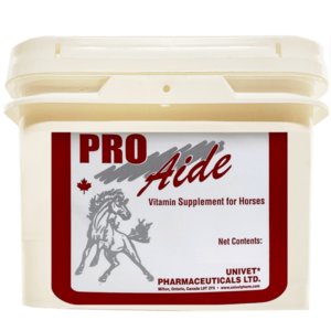 Univet pro-aide vitamin supplement products for equine use and improved performance for horses